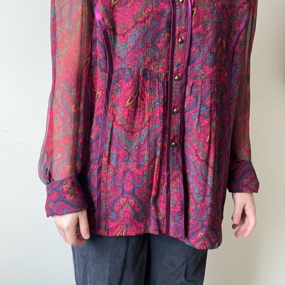 COLDWATER CREEK pink toned SILK sheer blouse LARGE - Picture 7 of 9